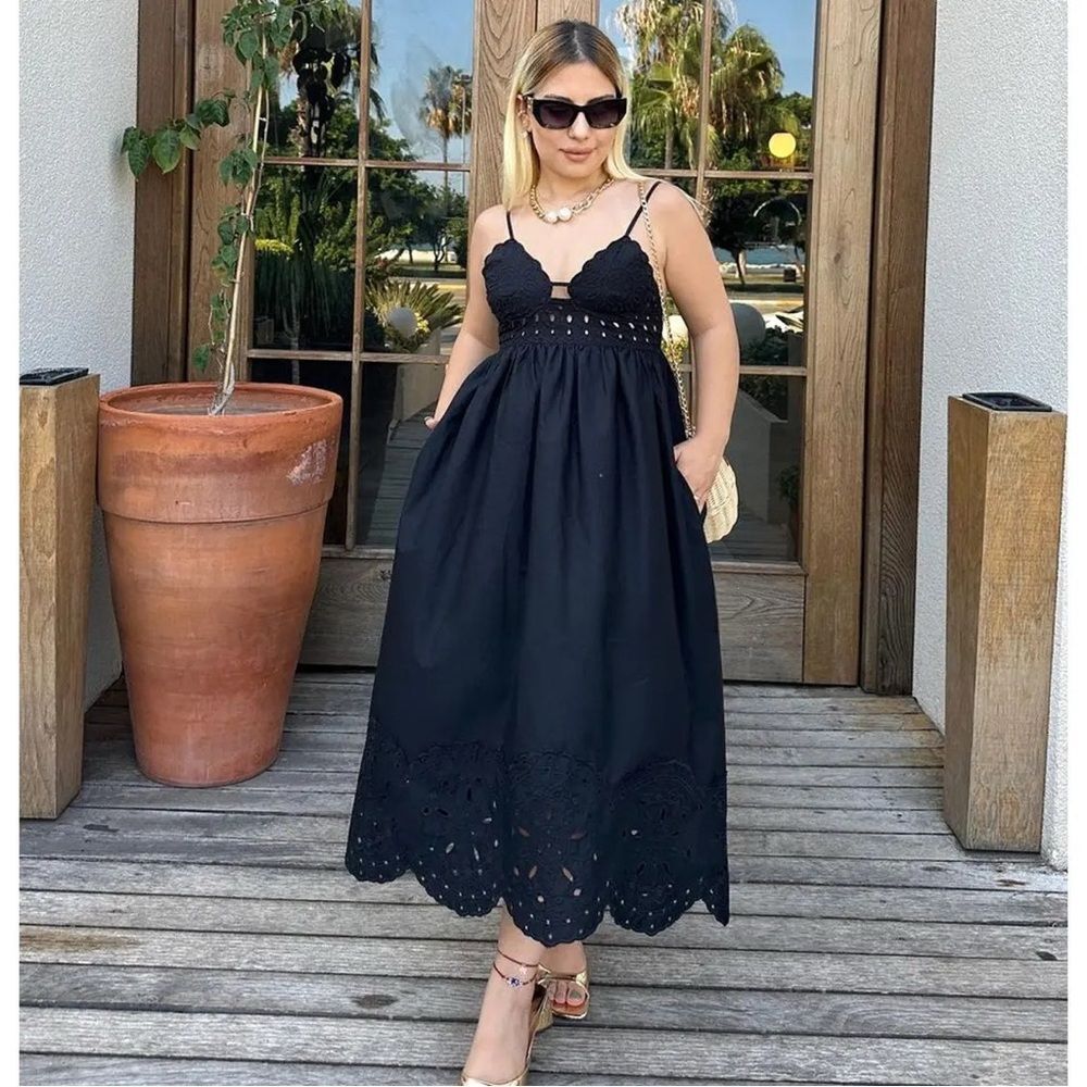 ZARA PERFORATED POPLIN MIDI DRESS
BLACK - Picture 2 of 6